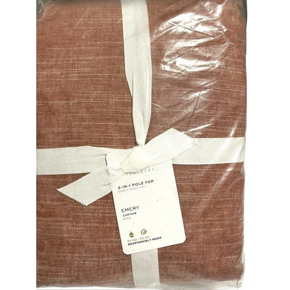 $529 Pottery Barn EMERY Linen Curtain | Brick Red, 100 x 120